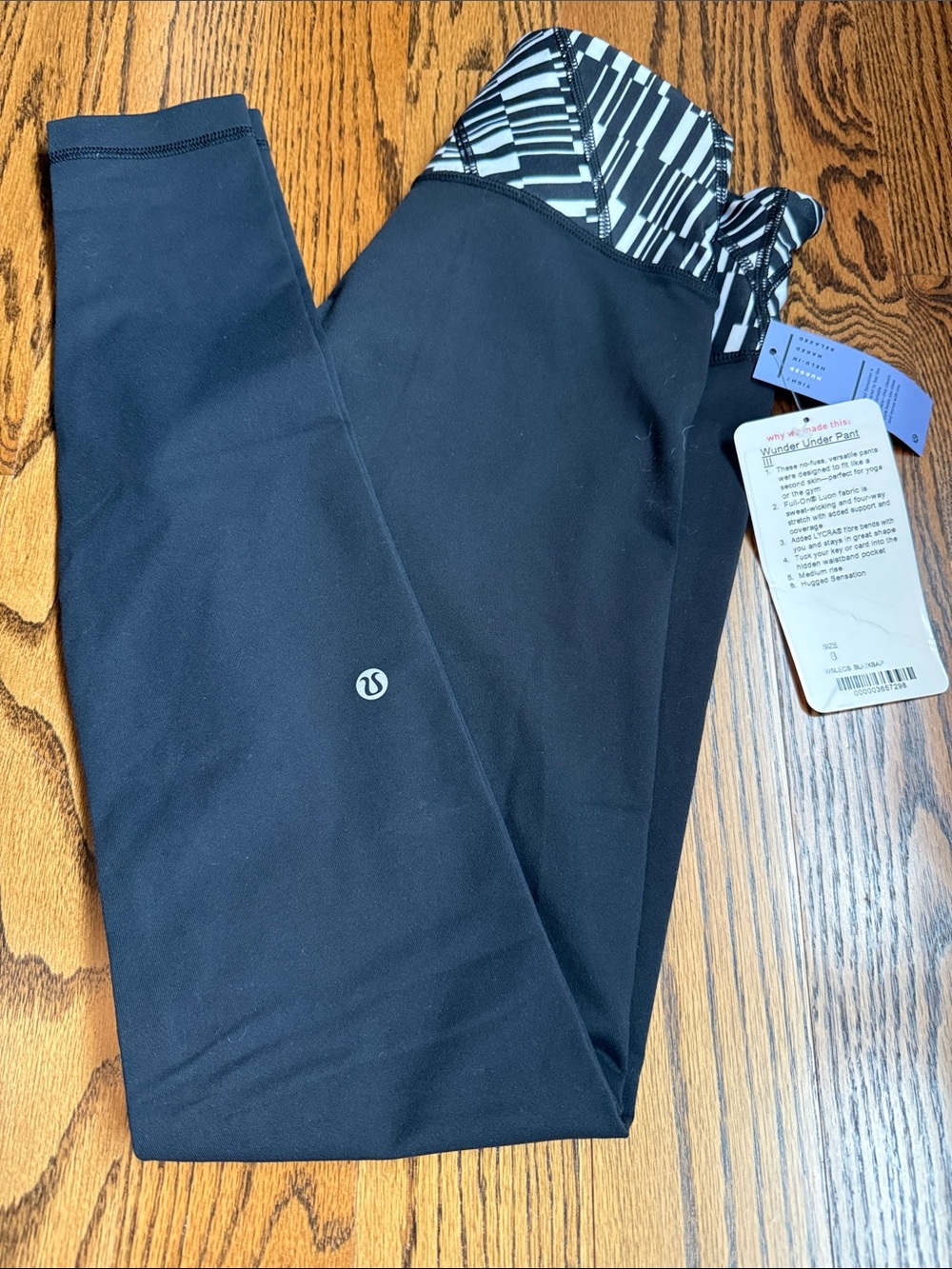 lululemon athletica Black Kids Leggings with Black & White Patterned Waistband